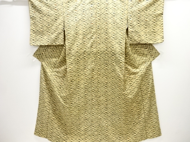 JAPANESE KIMONO / SILK / JO-DAI TSUMUGI / TAISHO ROMAN STYLE / SHIPPO & FLORAL PLANTS